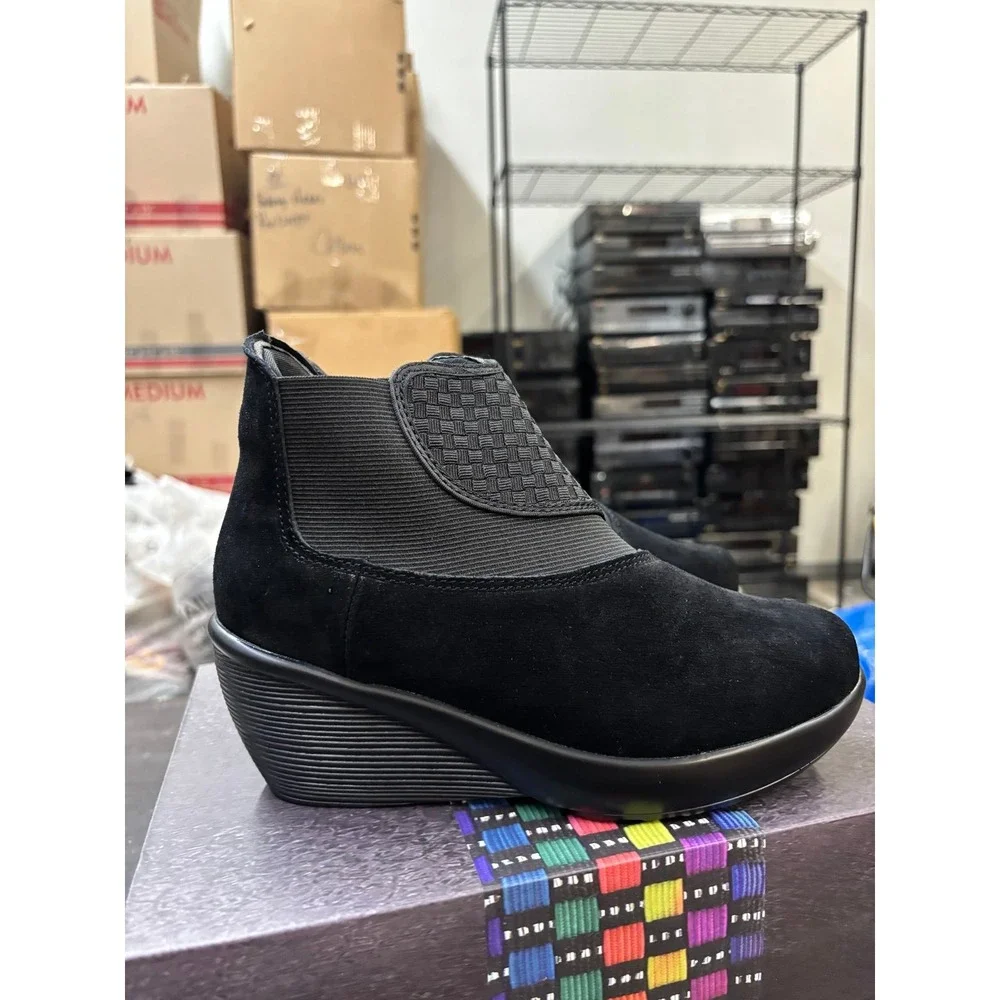 Bernie Mev Megan Black Woven Wedge Ankle Boots Womens Size 40 US 9-9.5